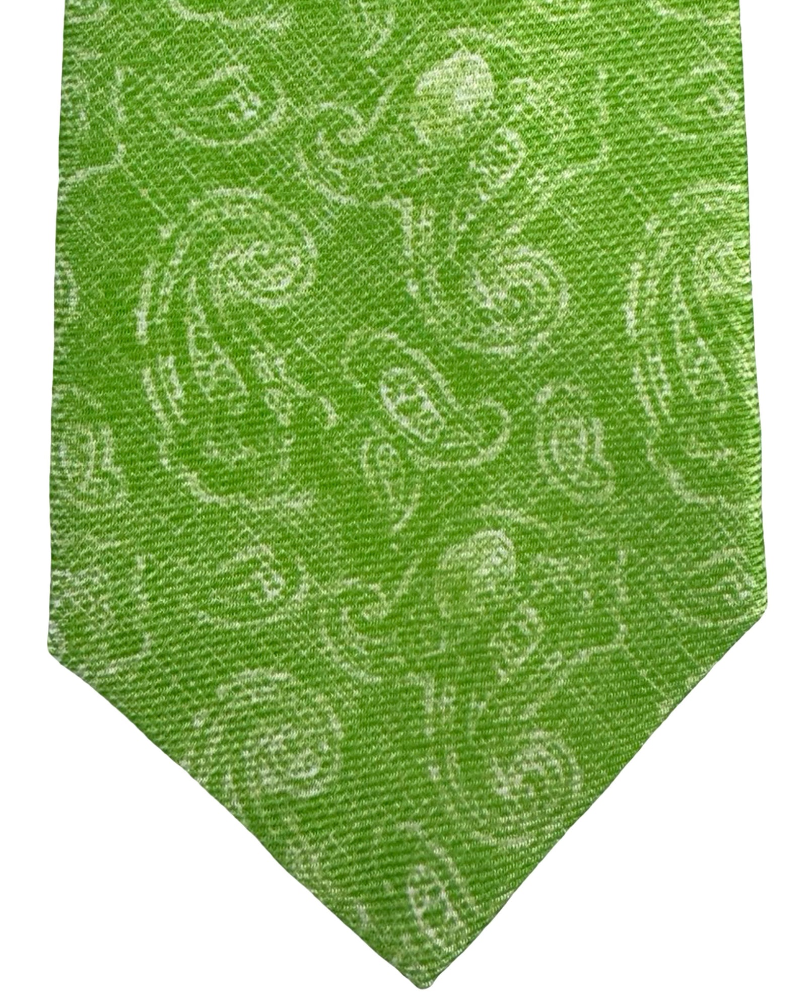 Kiton Sevenfold Tie Lime White Paisley