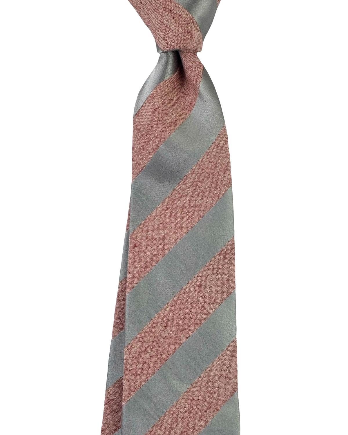 Kiton Tie Pink Gray Stripes - Cotton Silk Sevenfold Necktie