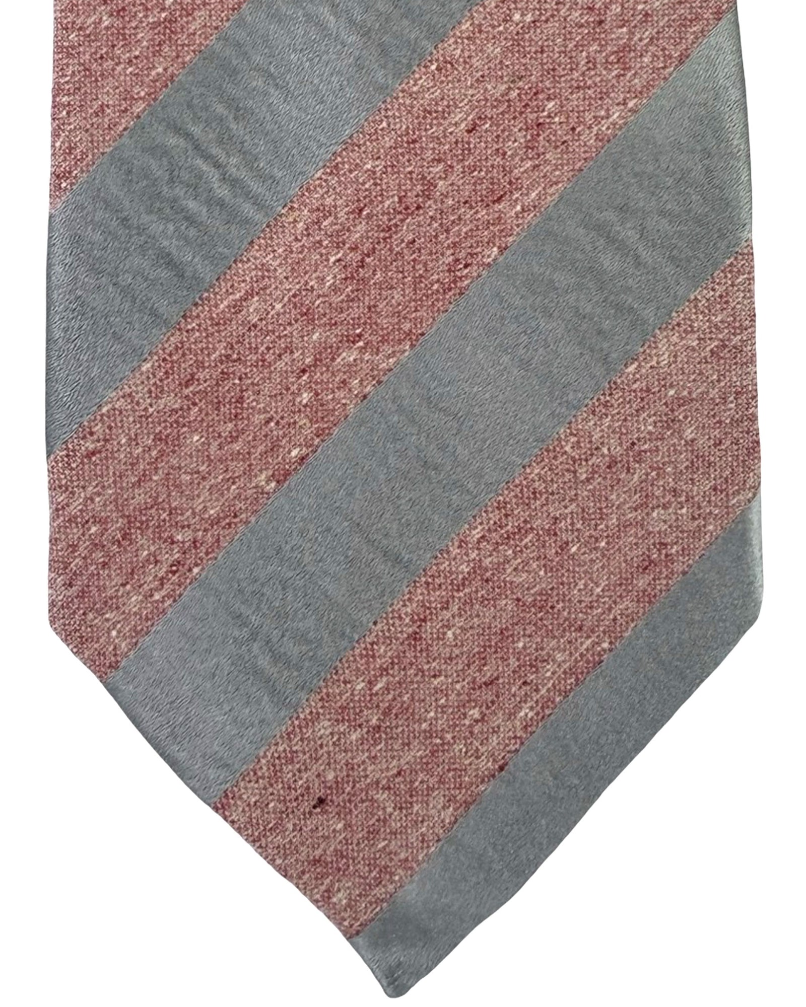 Kiton Tie Pink Gray Stripes - Cotton Silk Sevenfold Necktie