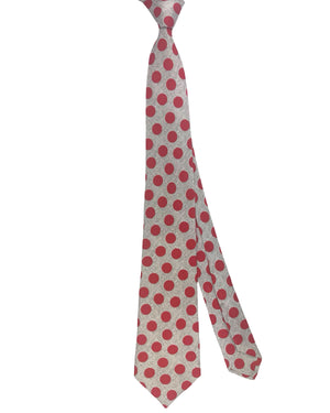 Kiton Sevenfold Tie Gray Red Large Polka Dots