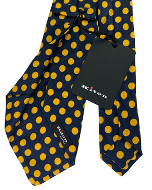 Kiton Sevenfold Tie Dark Blue Orange Polka Dots
