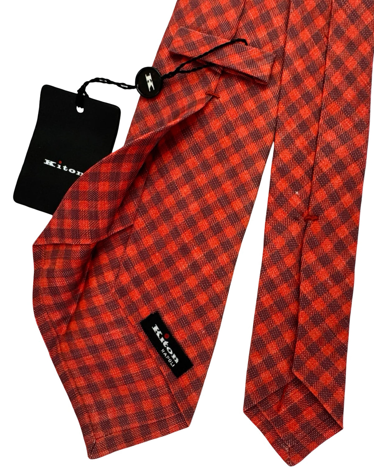 Kiton Sevenfold Tie Orange Gray Check - Linen Silk