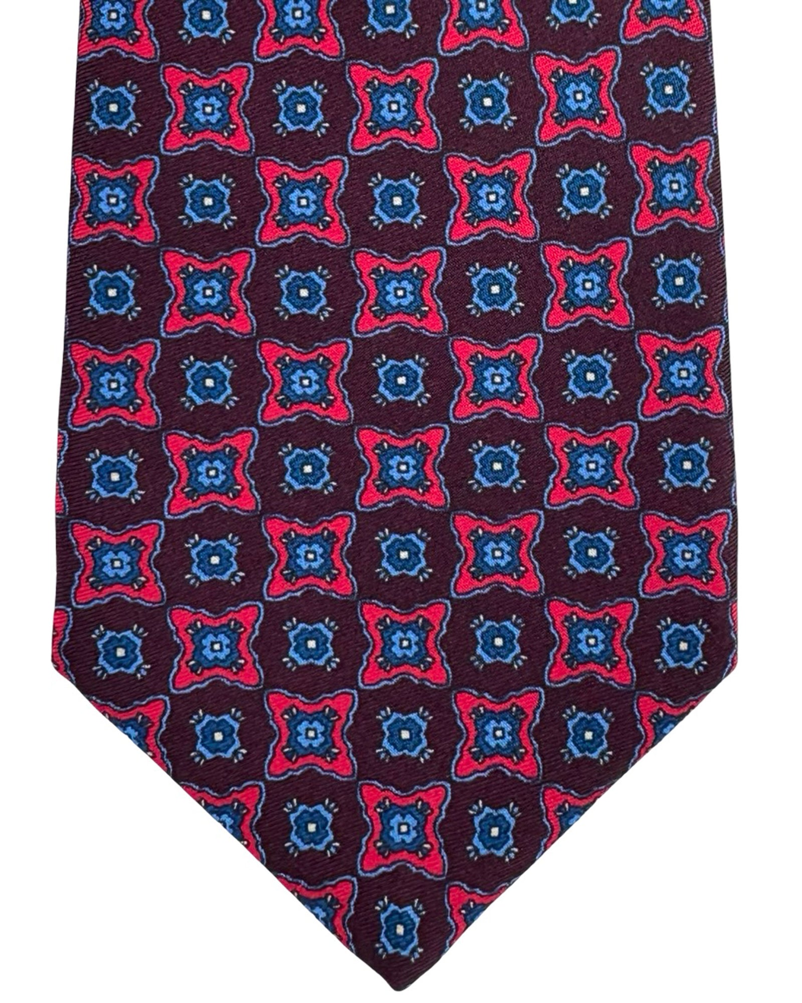 Kiton Sevenfold Tie Purple Royal Blue Geometric