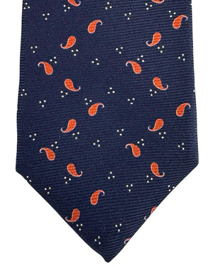 Kiton Sevenfold Tie Midnight Blue Orange Paisley Design