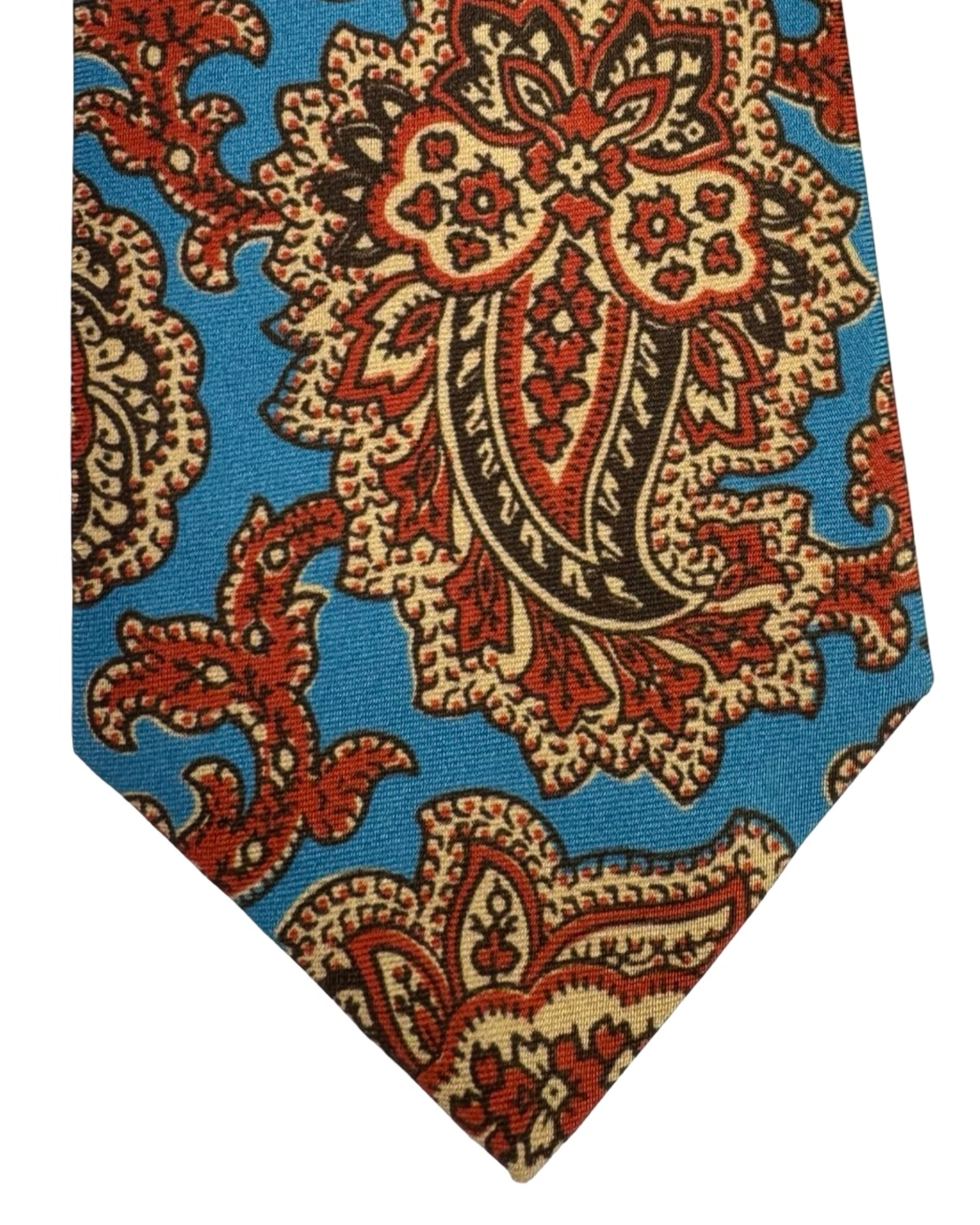 Kiton Silk Tie Teal Rust Brown Paisley Design