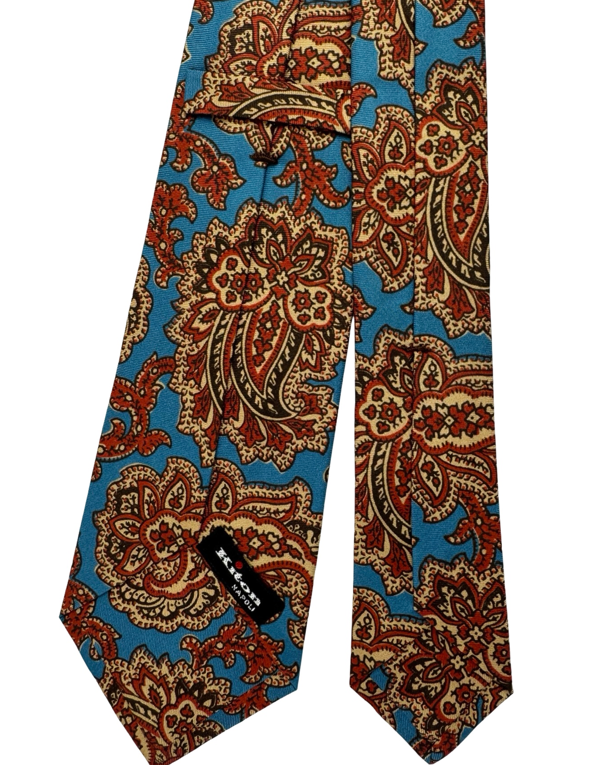 Kiton Silk Tie Teal Rust Brown Paisley Design