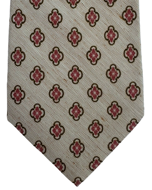 Kiton Sevenfold Silk Tie Taupe Pink Quatrefoil Design