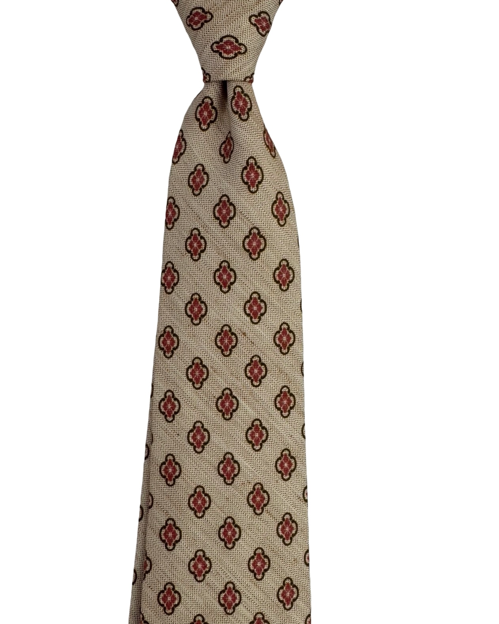 Kiton Sevenfold Silk Tie Taupe Pink Quatrefoil Design