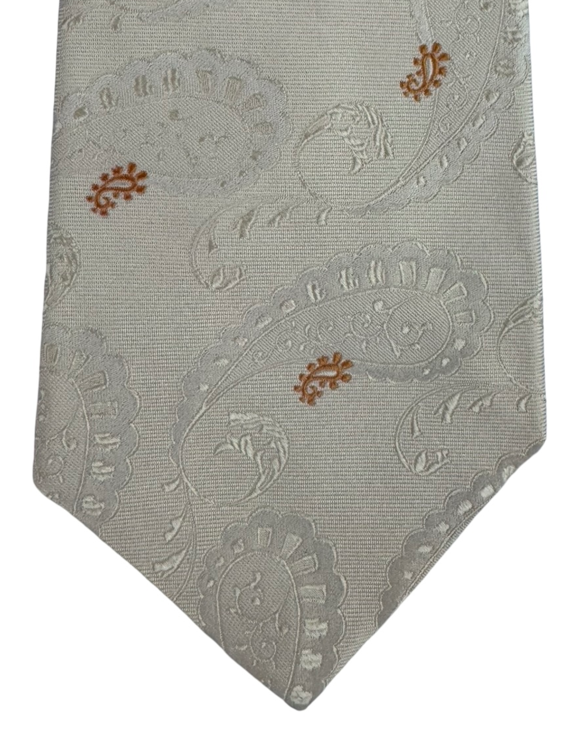 Kiton Sevenfold Silk Tie White Beige Orange Paisley Design