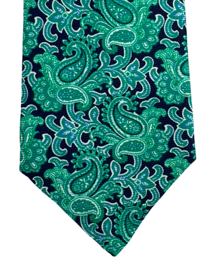 Kiton Sevenfold Silk Tie Aqua Emerald Green Paisley Motif