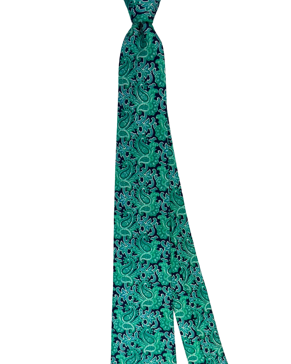 Kiton Sevenfold Silk Tie Aqua Emerald Green Paisley Motif