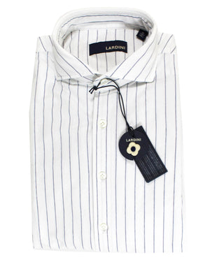 Lardini Shirt White Navy Stripes 