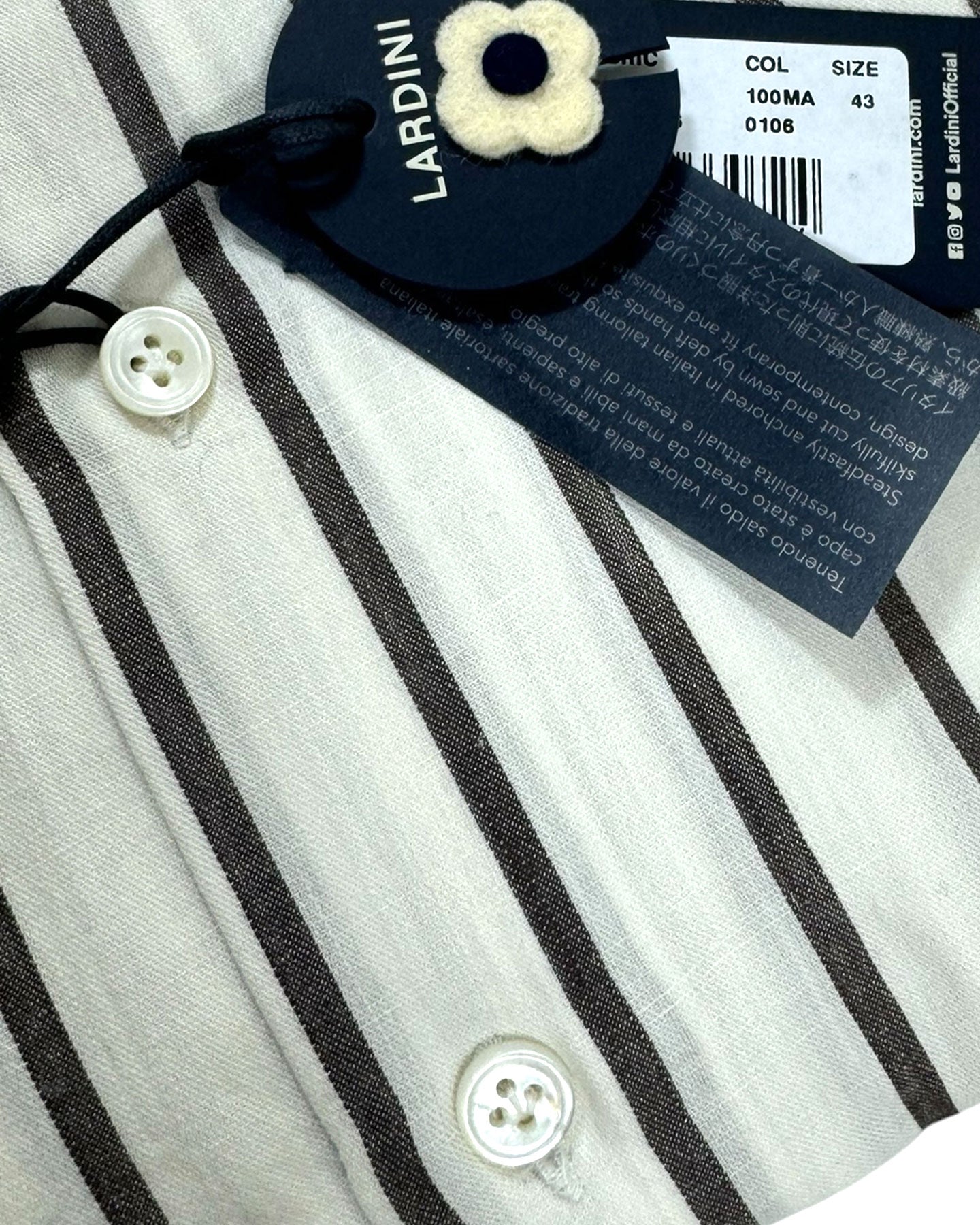 Lardini Dress Shirt White Brown Stripes Flax Wool Cotton 43 - 17 BLACK FRIDAY SALE