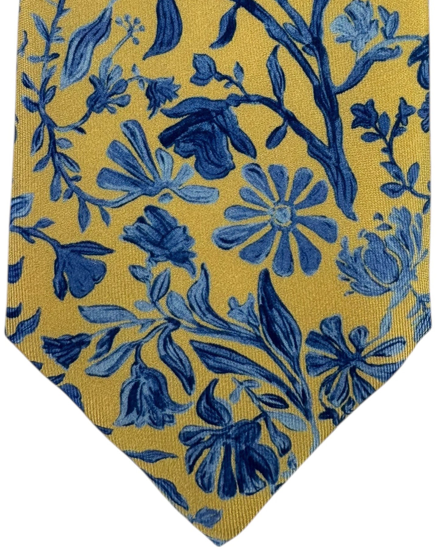 Leonard Paris Silk Tie Mustard Yellow Blue Floral Botanical