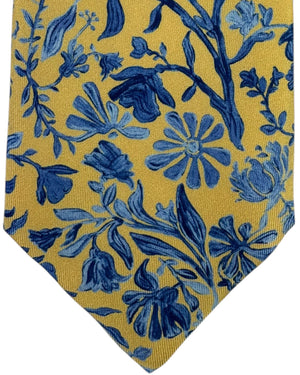 Leonard Paris Silk Tie Mustard Yellow Blue Floral Botanical