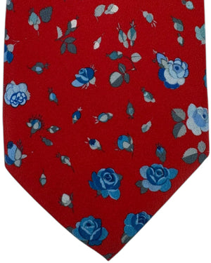 Leonard Paris Silk Tie Red Blue Rose Scatter Pattern