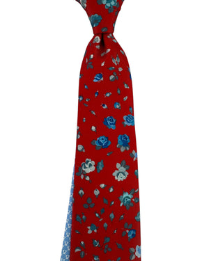 Leonard Paris Silk Tie Red Blue Rose Scatter Pattern