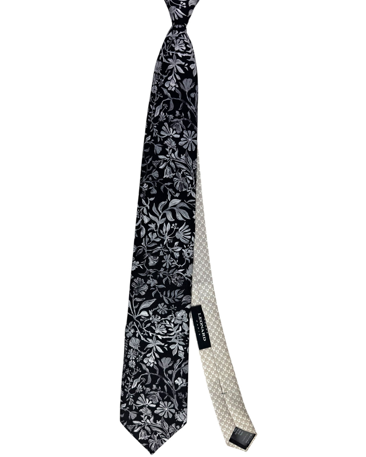 Leonard Paris Silk Tie Black Floral - Hand Made In Italy