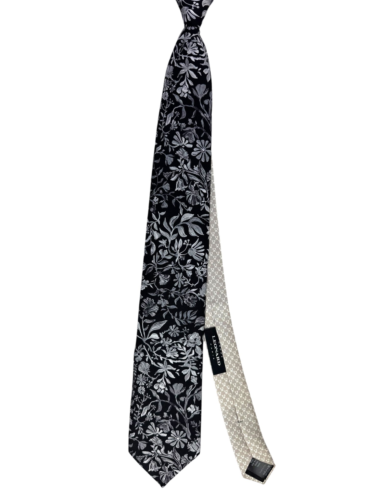 Leonard Paris Silk Tie Black Floral New