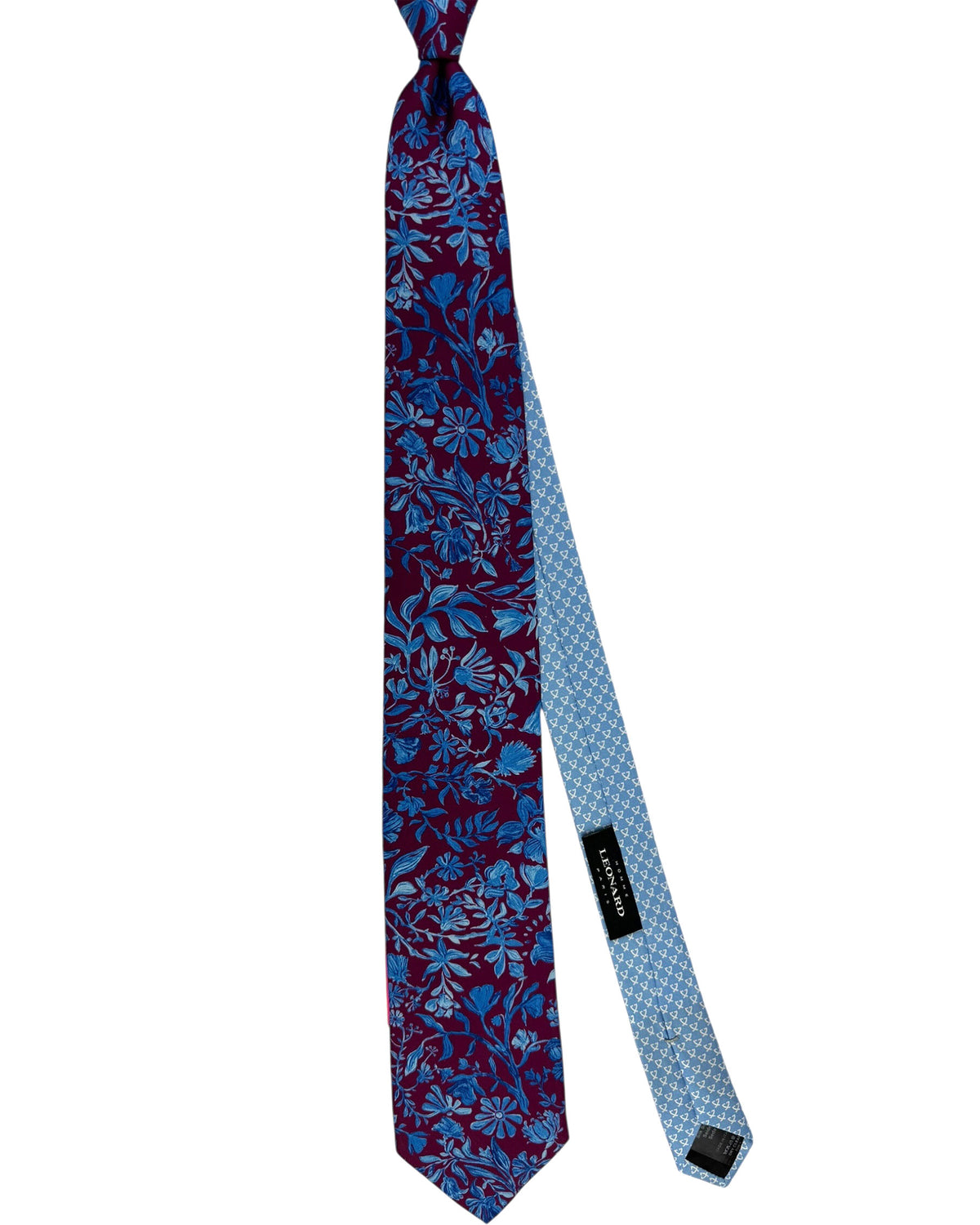 Leonard Paris Tie Maroon-Purple Blue Floral