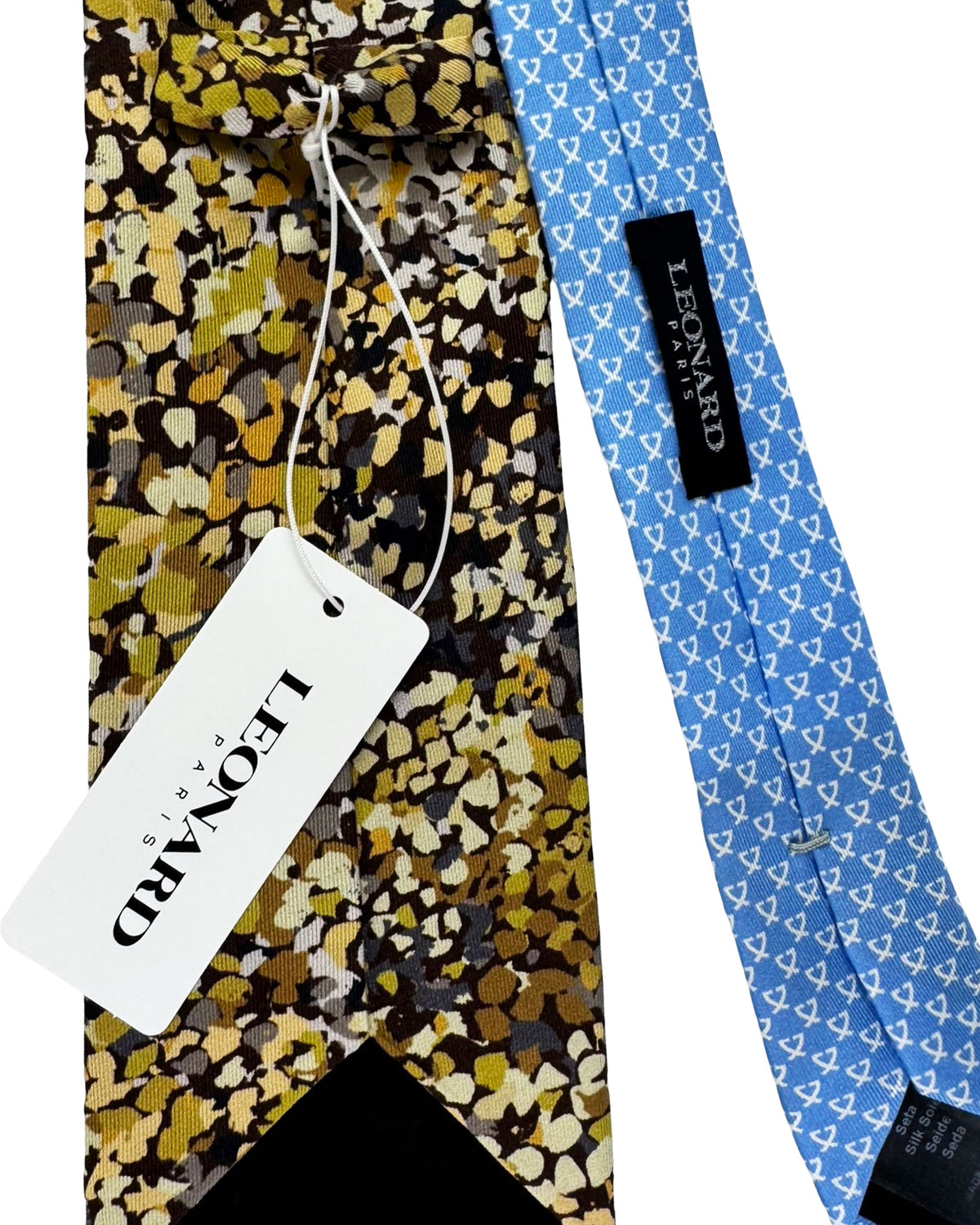 Leonard Paris Silk Tie Olive Gray Abstract Floral