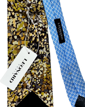 Leonard Paris Silk Tie Olive Gray Abstract Floral