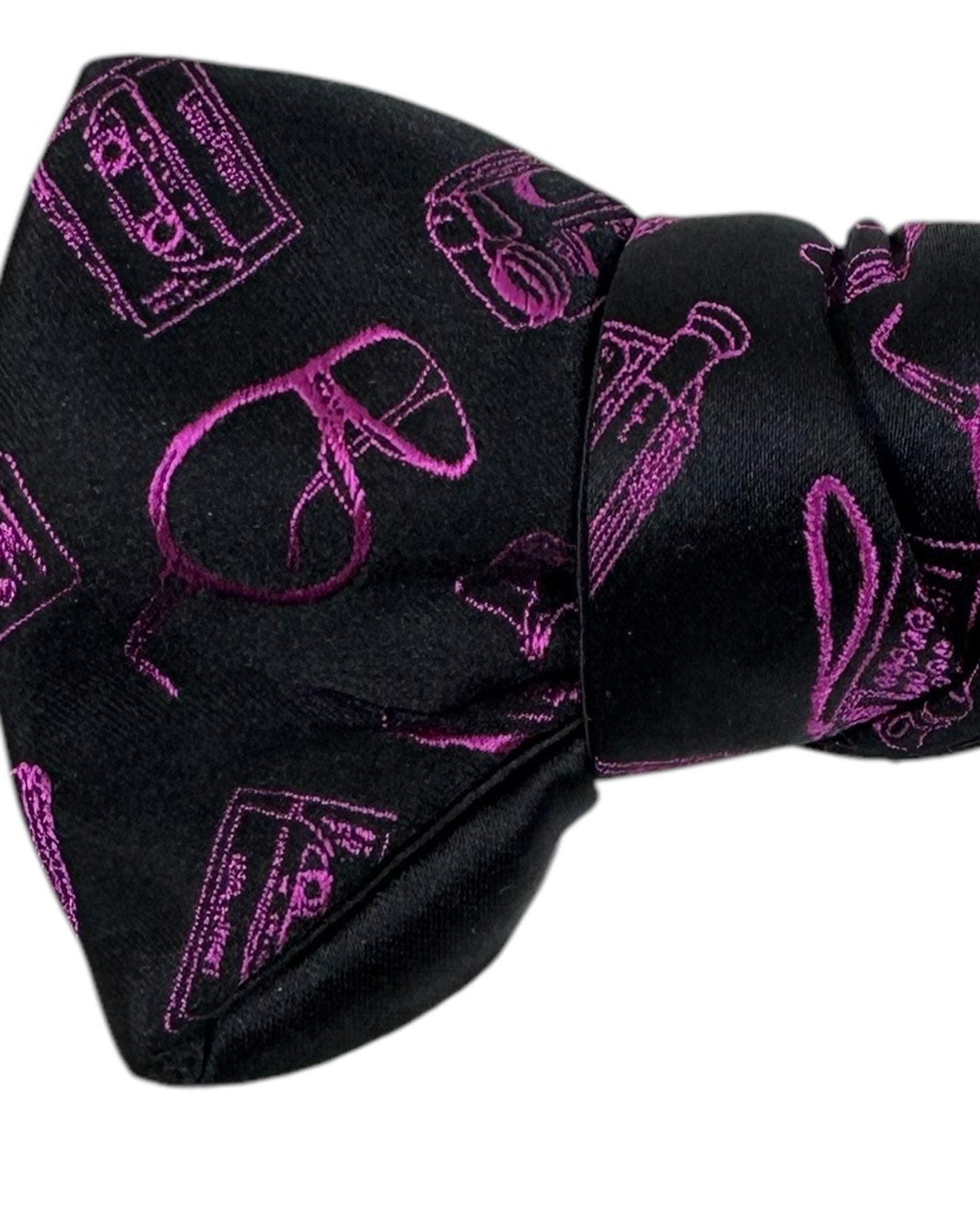 Le Noeud Papillon Silk Self Tie Bow Tie Black Pink 1980's Novelty SALE