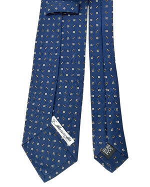 E. Marinella Silk Tie Navy Brown Geometric Design - Wide Necktie