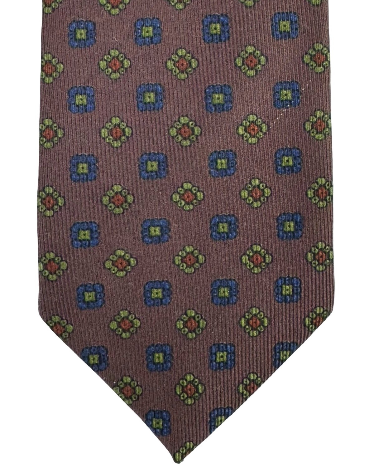 E. Marinella Silk Tie Brown Navy Green Geometric