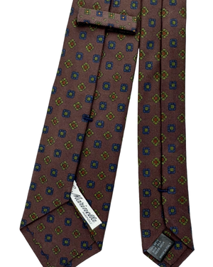 E. Marinella Silk Tie Brown Navy Green Geometric