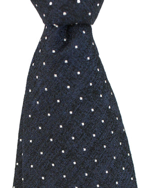 Massimo Valeri 11 Fold Tie Dark Blue Black Silver Mini Dots - Elevenfold Necktie SALE
