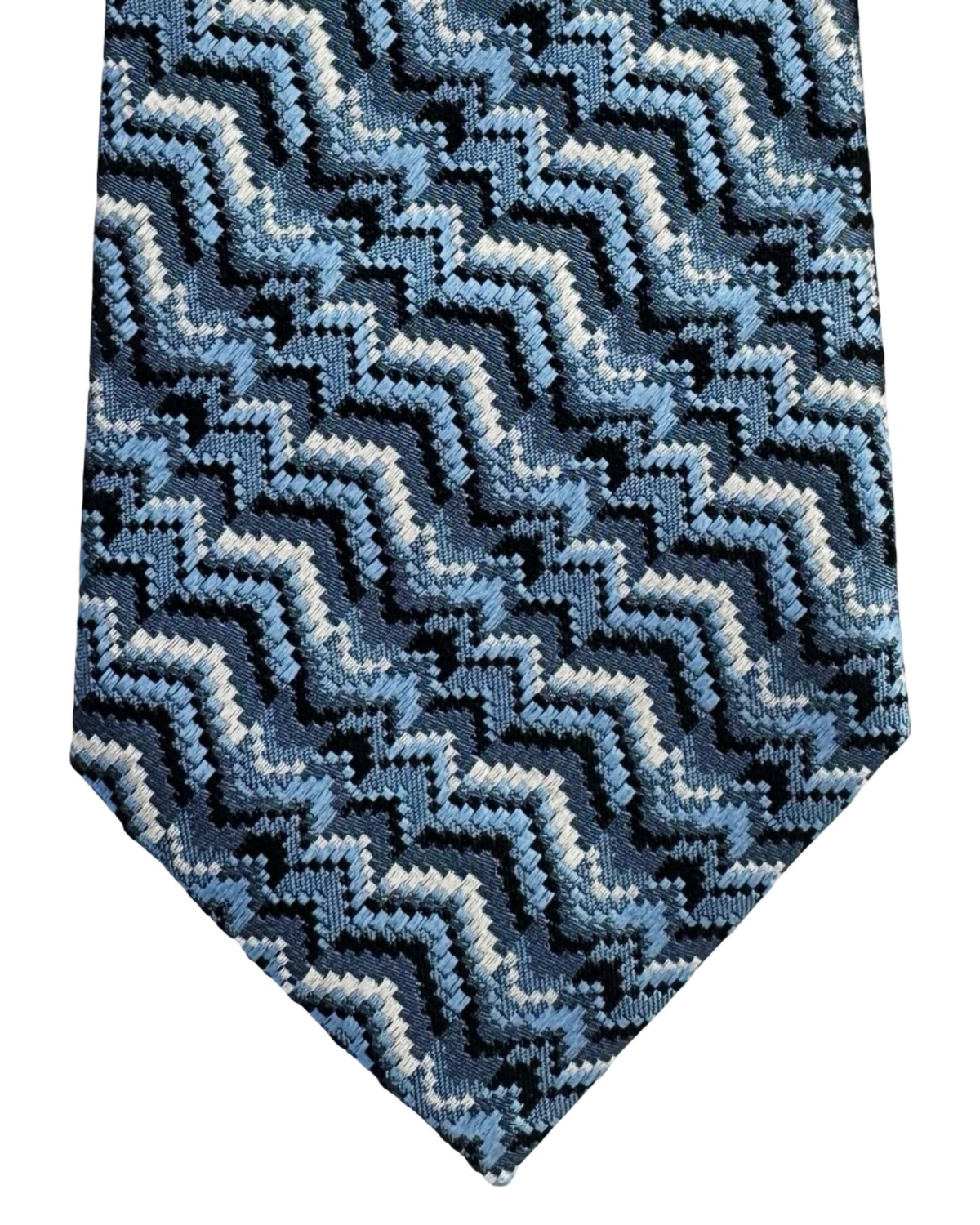 Missoni Silk Tie Metal Blue Navy Zig Zag Pattern
