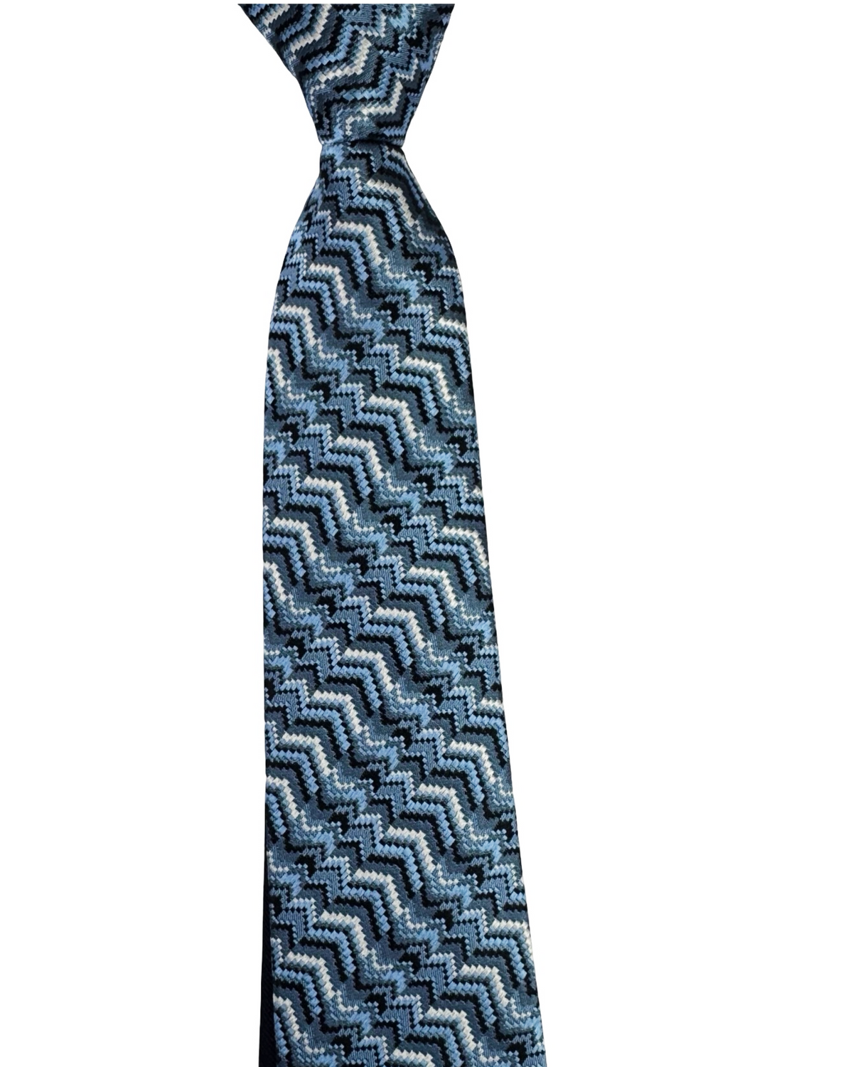 Missoni Silk Tie Metal Blue Navy Zig Zag Pattern