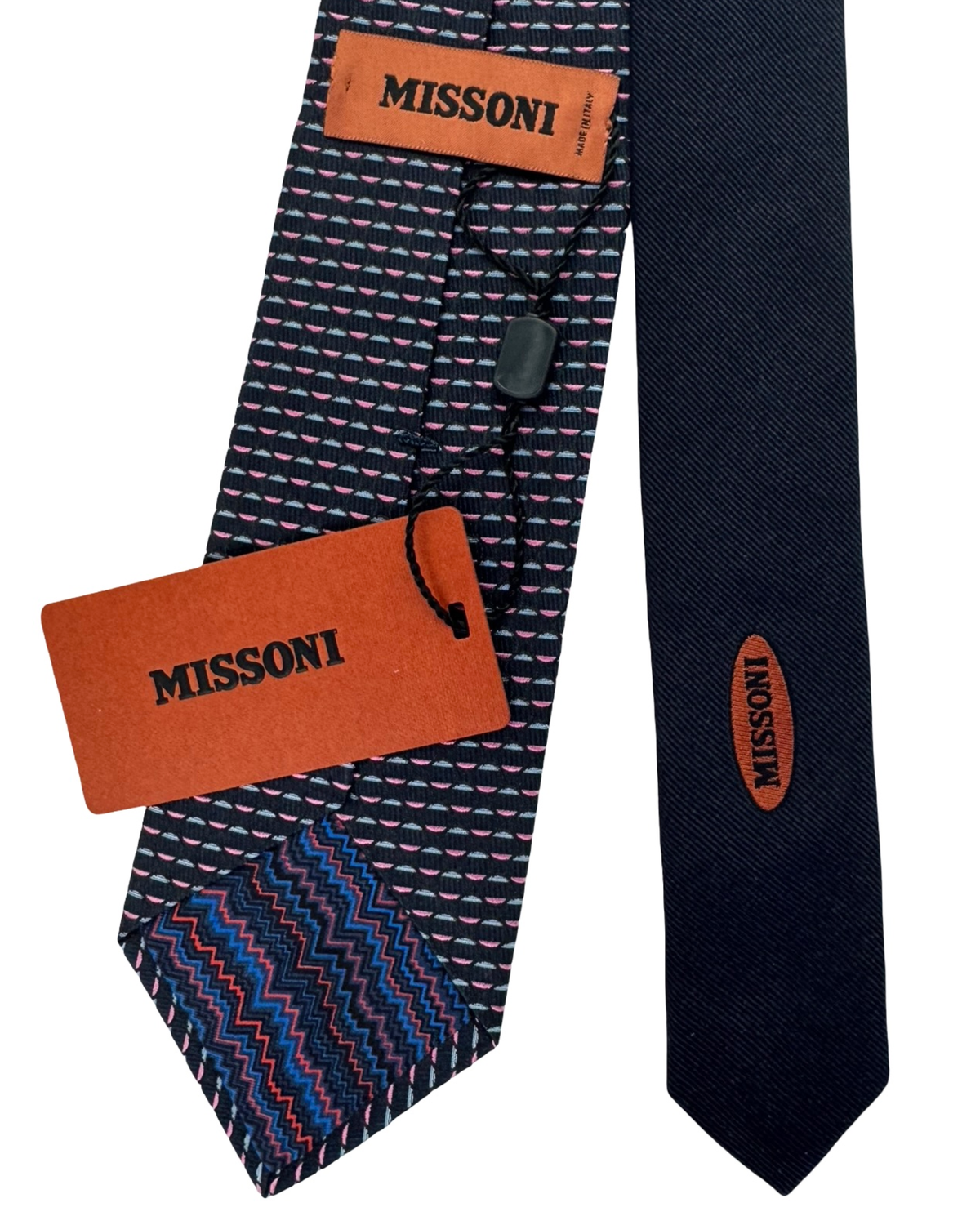 Missoni Silk Tie Black Pink Sky-Blue Dotted Stripes