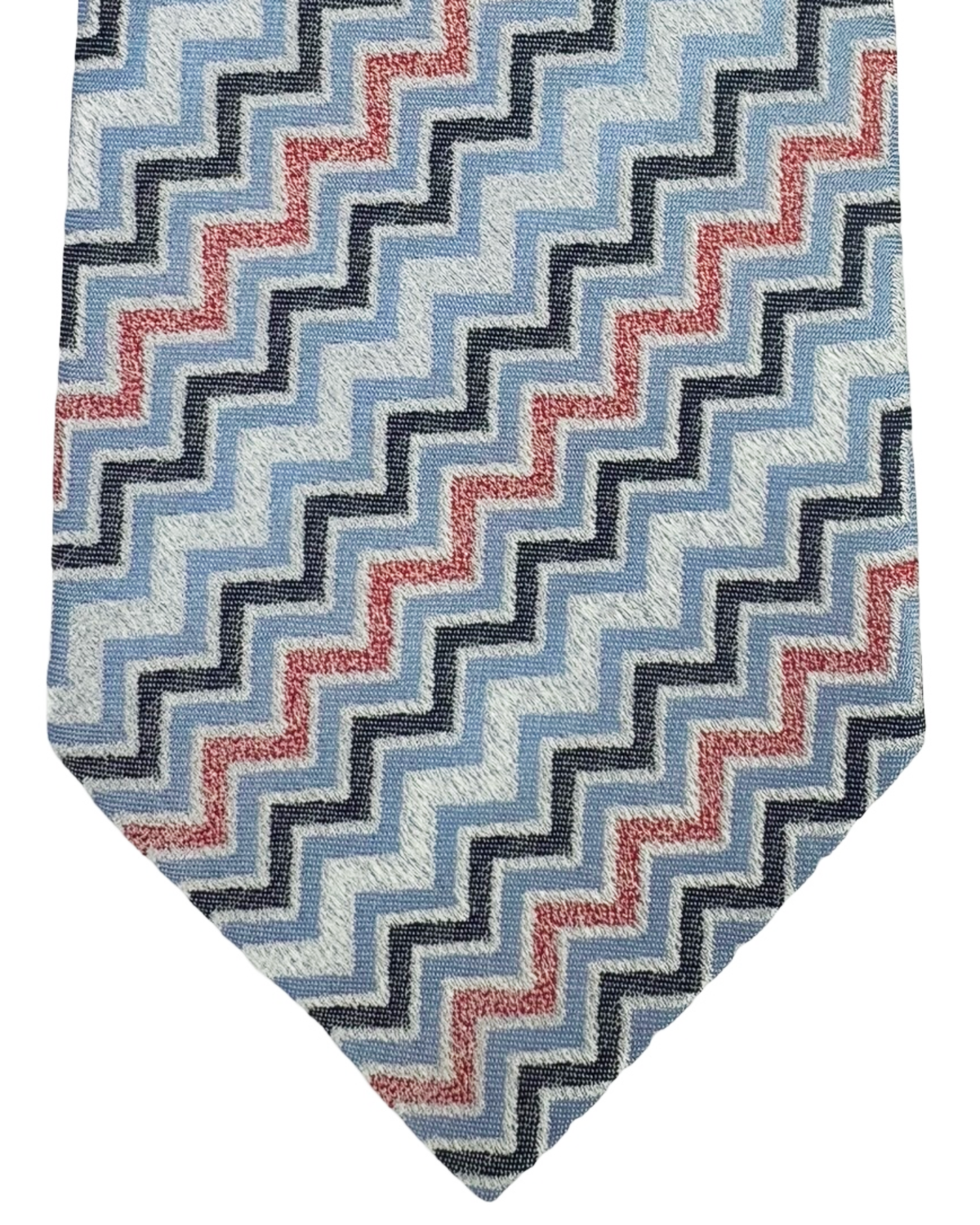 Missoni Silk Tie Sky Blue Navy Red Herringbone Chevron Pattern