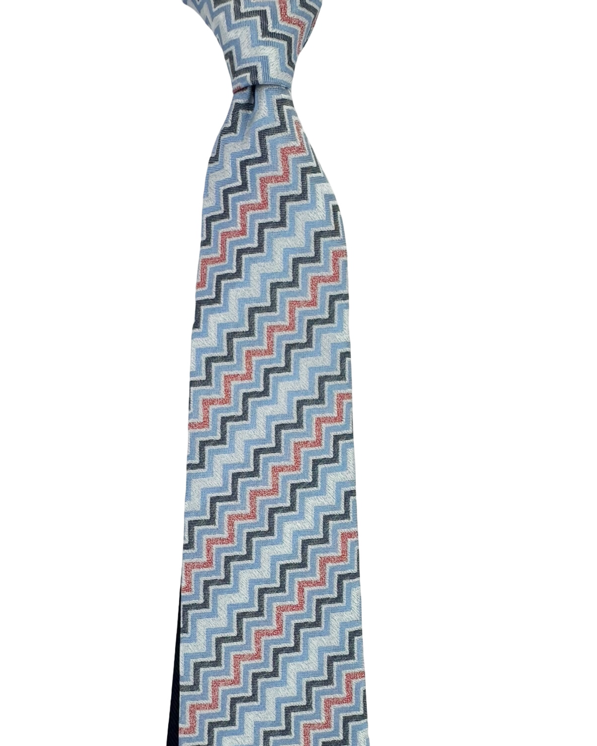 Missoni Silk Tie Sky Blue Navy Red Herringbone Chevron Pattern