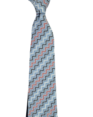 Missoni Silk Tie Sky Blue Navy Red Herringbone Chevron Pattern