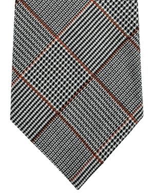Missoni Silk Tie Black White Orange Mini Houndstooth Plaid Pattern