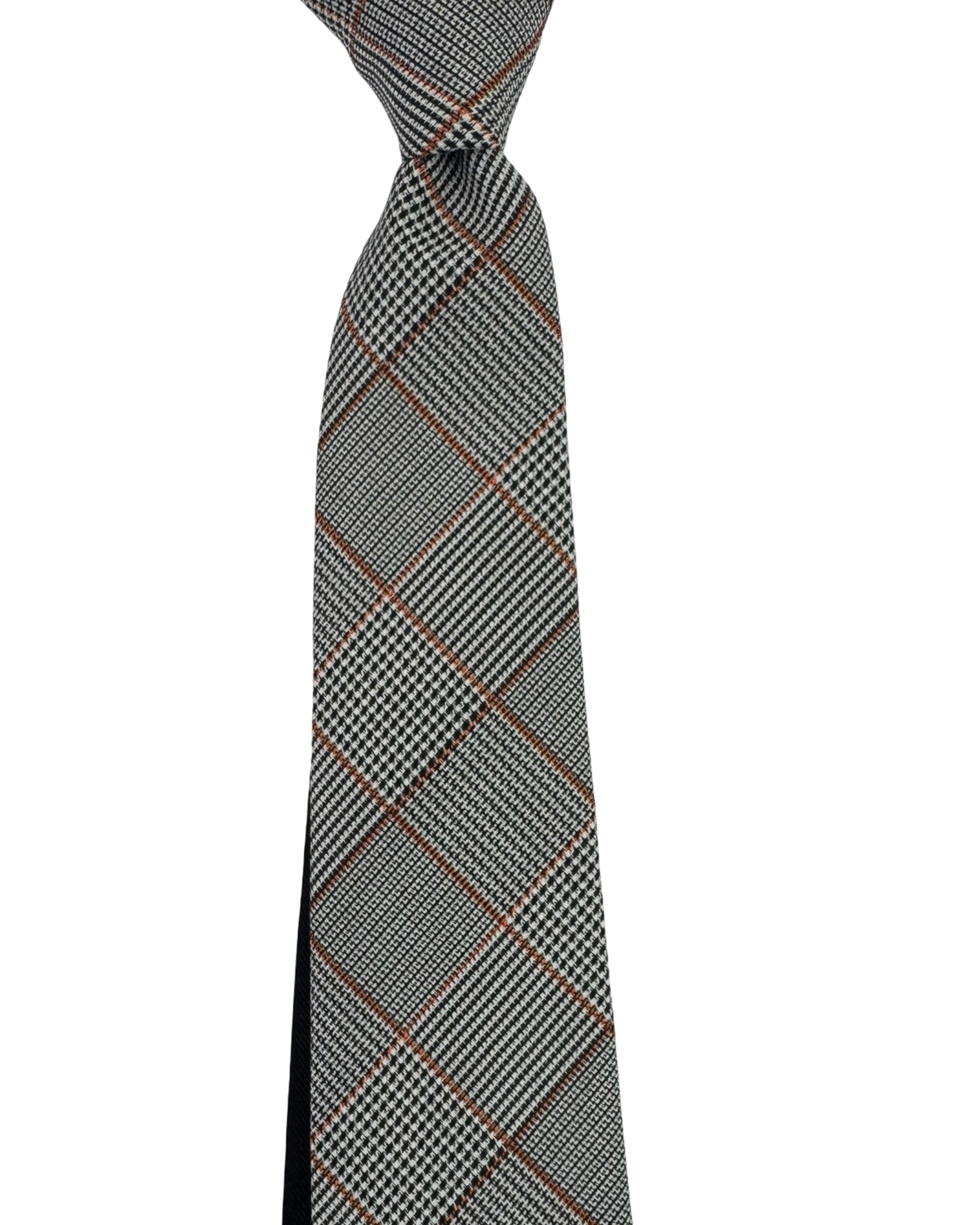 Missoni Silk Tie Black White Orange Mini Houndstooth Plaid Pattern