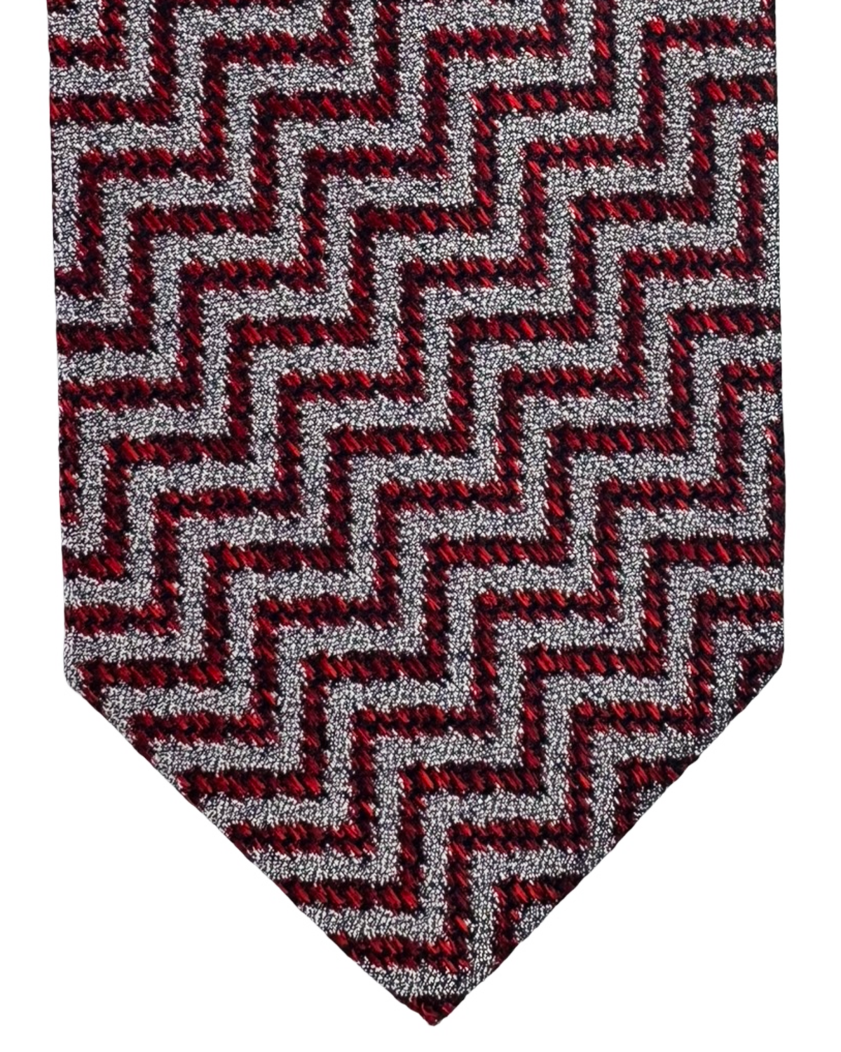 Missoni Silk Tie Bordeaux Black Silver Herringbone Pattern
