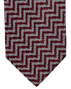 Missoni Silk Tie Bordeaux Black Silver Herringbone Pattern