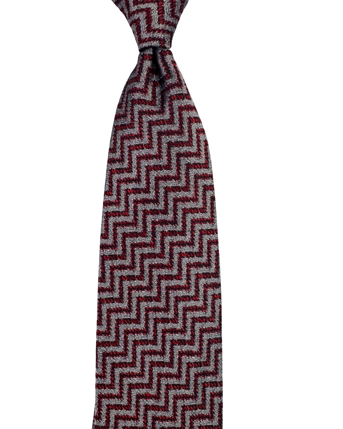 Missoni Silk Tie Bordeaux Black Silver Herringbone Pattern