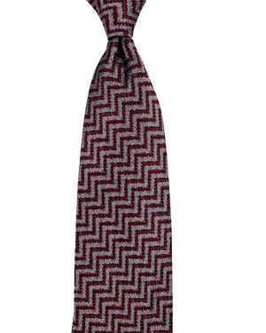 Missoni Silk Tie Bordeaux Black Silver Herringbone Pattern
