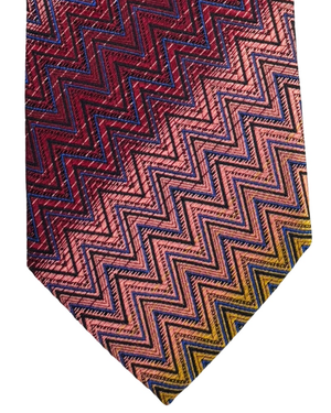 Missoni Silk Tie Bordeaux Pink Royal Blue ZigZag Chevron Pattern