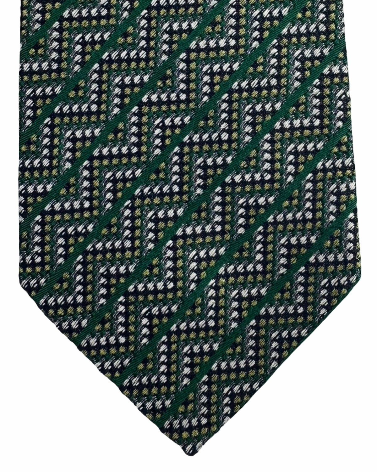 Missoni Silk Tie Green Black Silver ZigZag Pattern