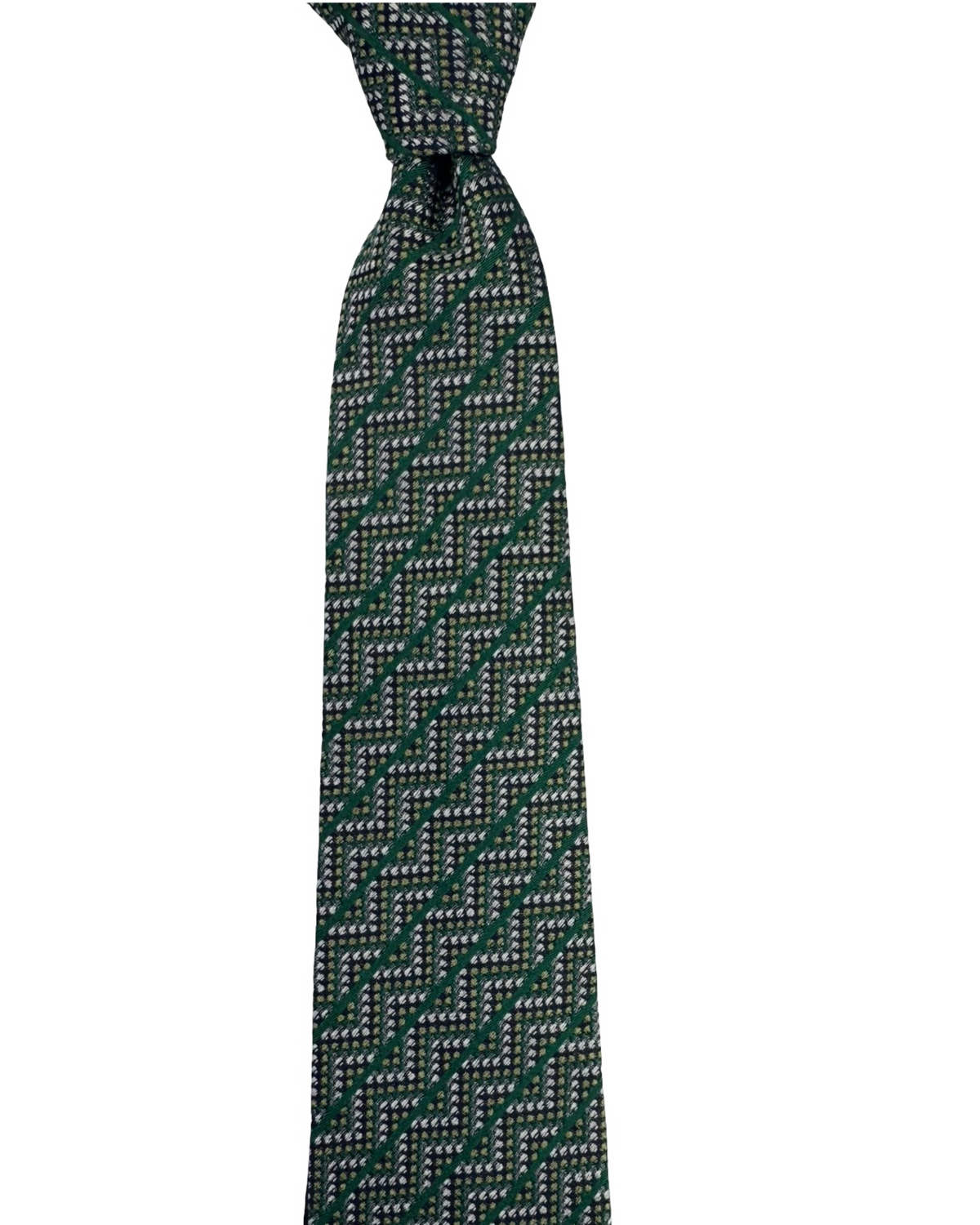 Missoni Silk Tie Green Black Silver ZigZag Pattern
