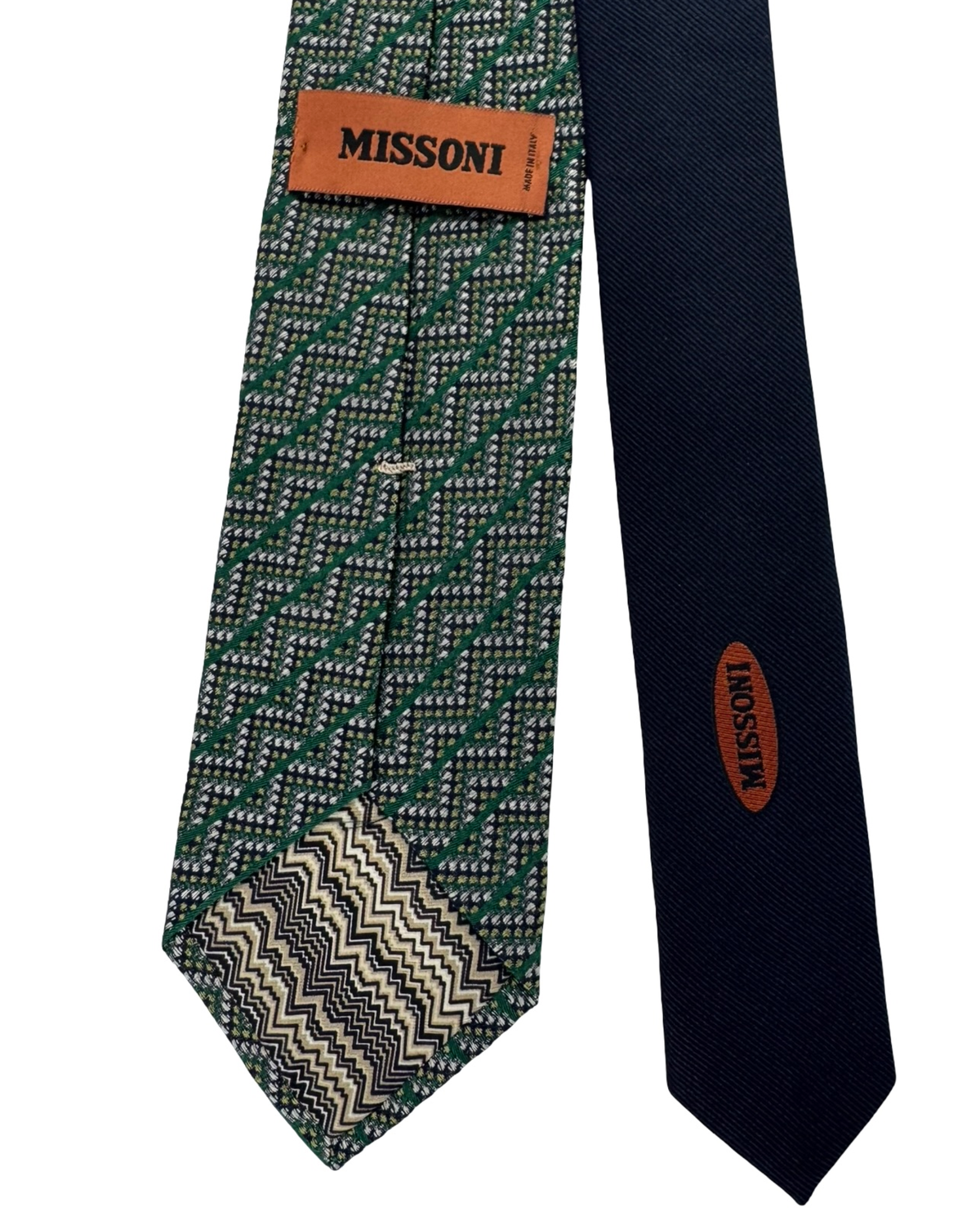 Missoni Silk Tie Green Black Silver ZigZag Pattern