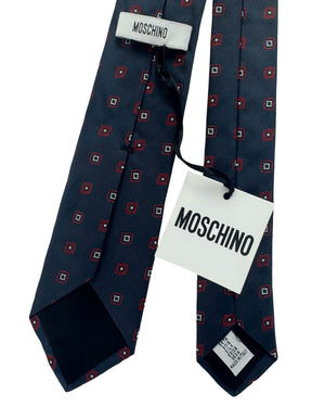 Moschino Silk Tie Classic Navy Geometric Design