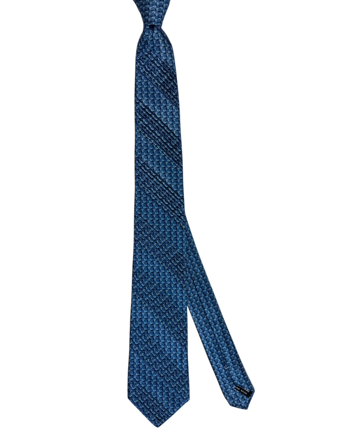 Vitaliano Pancaldi Pleated Silk Tie Midnight Blue Leaf Floral