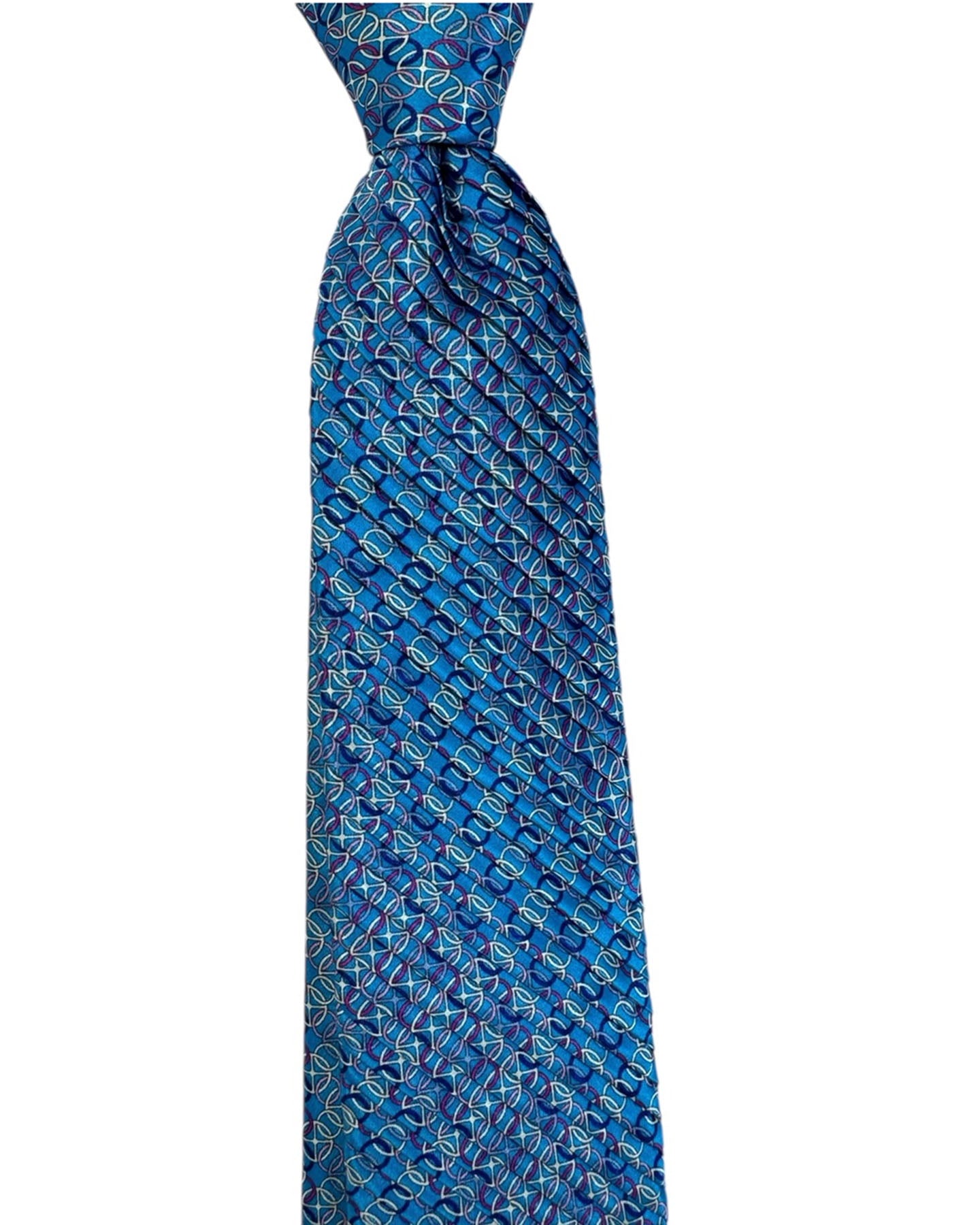 Vitaliano Pancaldi Pleated Silk Blue Chain Design